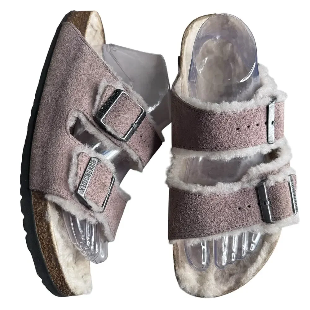 Birkenstock Arizona Shearling Suede Sandals Taupe Brown EU 42 US Men’s 9-9.5